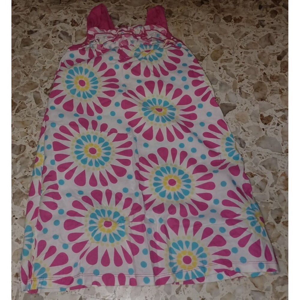 What a Doll Girl's Summer Dress S (6/6X) White Pink Blue Flower Power